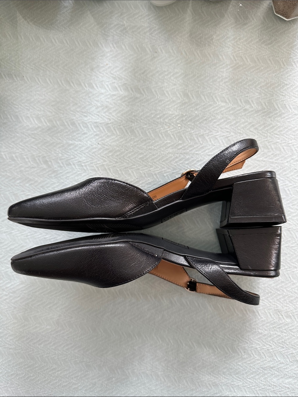 Naturalizer Black Square-Toe Slingback Pump. Black Leather 1 1/2 - 2 “ Heel. - Picture 4 of 5